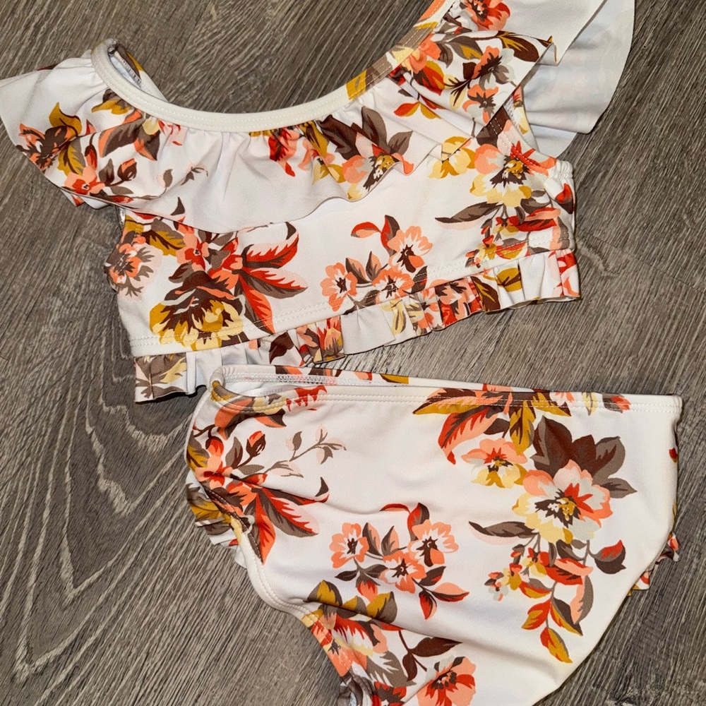 Janie and Jack Floral Crop Top - White and Orange